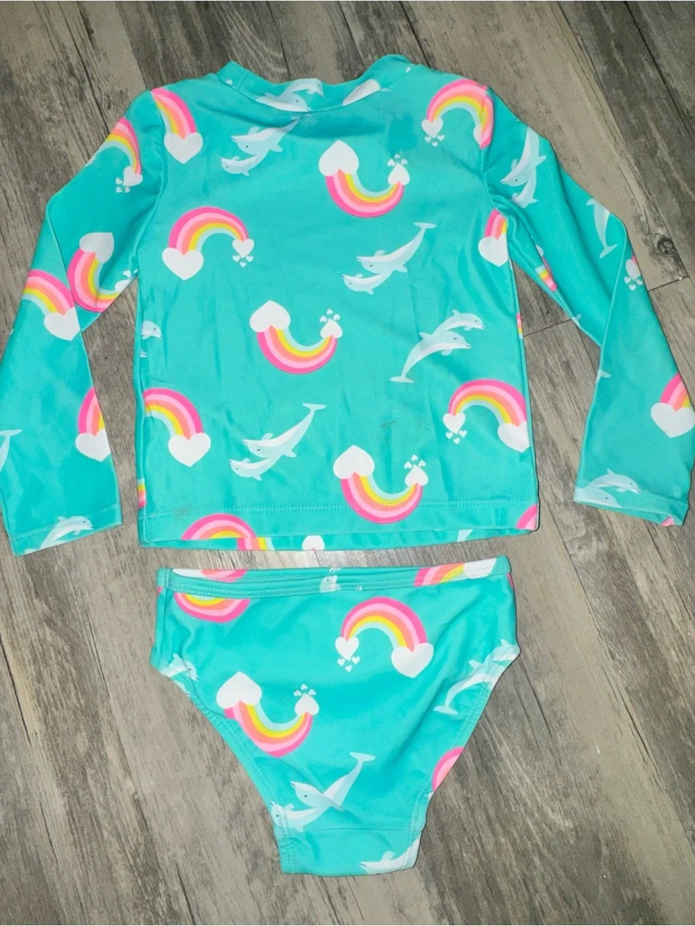 Carter's Teal Two-Piece Rashguard Set with Rainbow & Dolphin Print